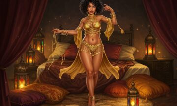 Fantazja Orientalna: Marokańska Tancerka w Złotym Błysku Sypialni