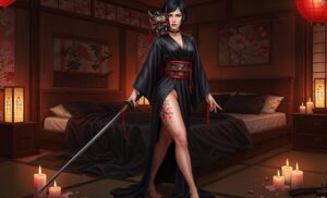 Fantazyjna Gejsza-Samurajka w Sypialni: Jak Erotyczny Strój z Kimonem i Kataną Rozpali Namiętność