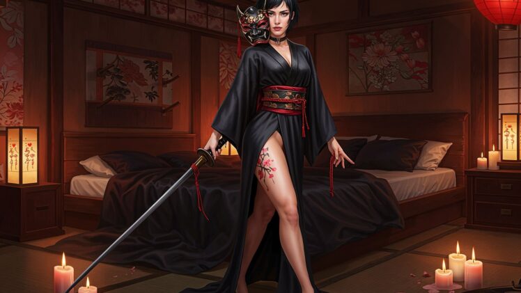 Fantazyjna Gejsza-Samurajka w Sypialni: Jak Erotyczny Strój z Kimonem i Kataną Rozpali Namiętność