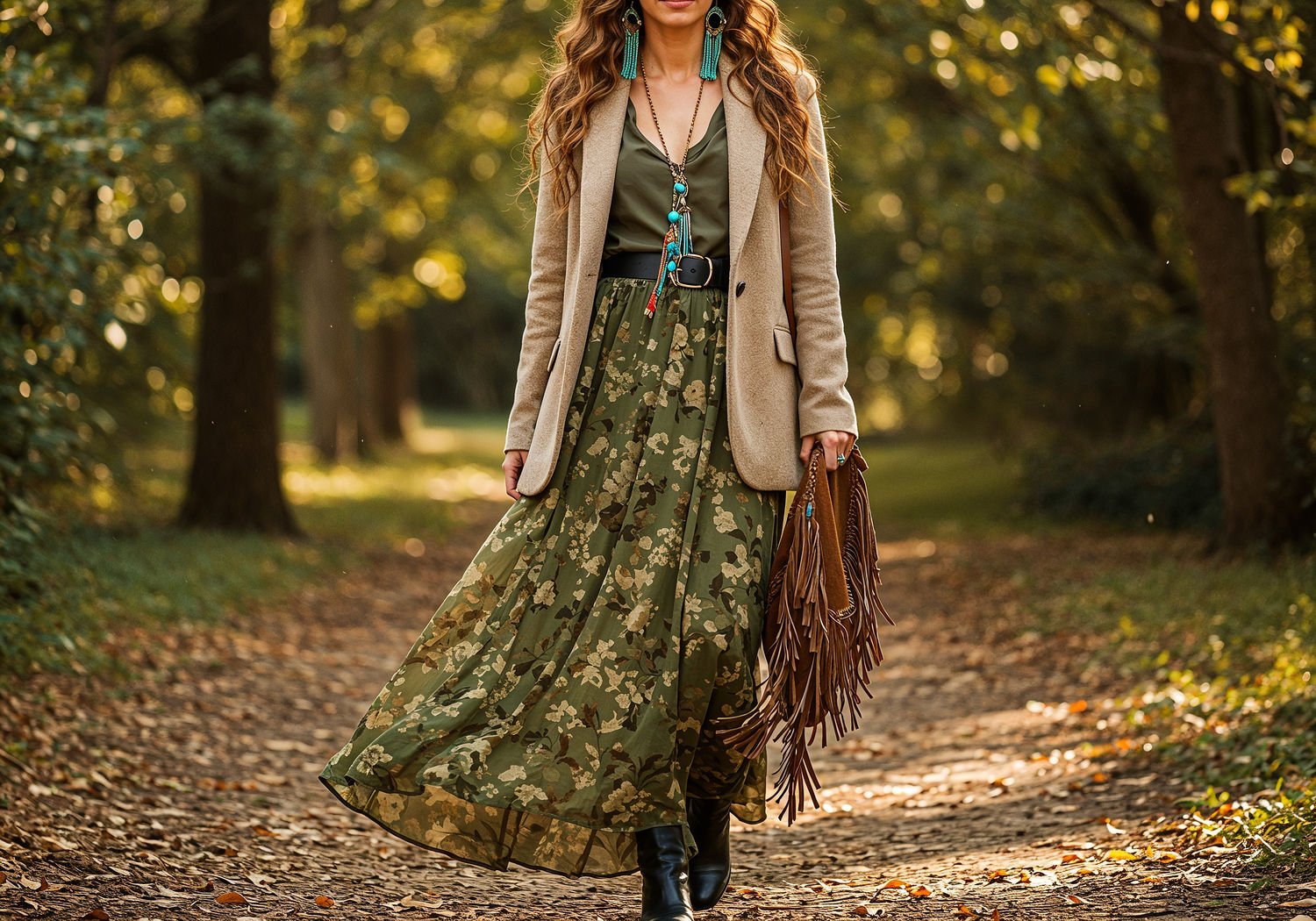 Marynarka spięta paskiem – boho-chic dla nowoczesnej kobiety