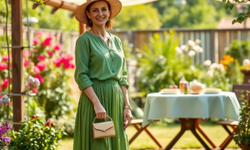 Lniana spódnica w kolorze szmaragdu z plisami – idealna na elegancki lunch w ogrodzie