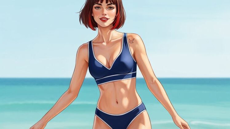 Granatowe bikini z marynarskim pazurem – sportowy hit na plażowe aktywności