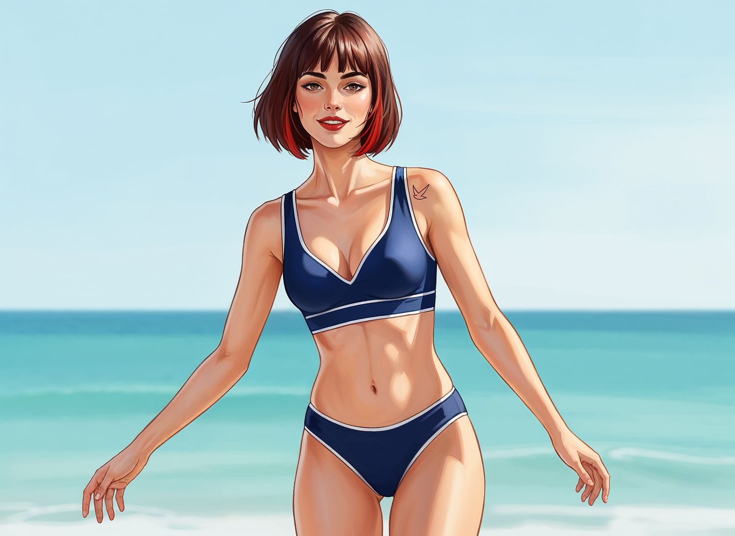 Granatowe bikini z marynarskim pazurem – sportowy hit na plażowe aktywności